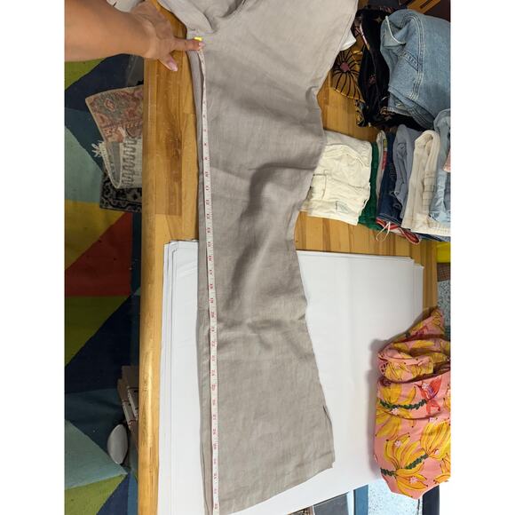 SABLYN Trousers Charlee Linen High Rise Pants Light Grey Slits Size Small S - Picture 9 of 9